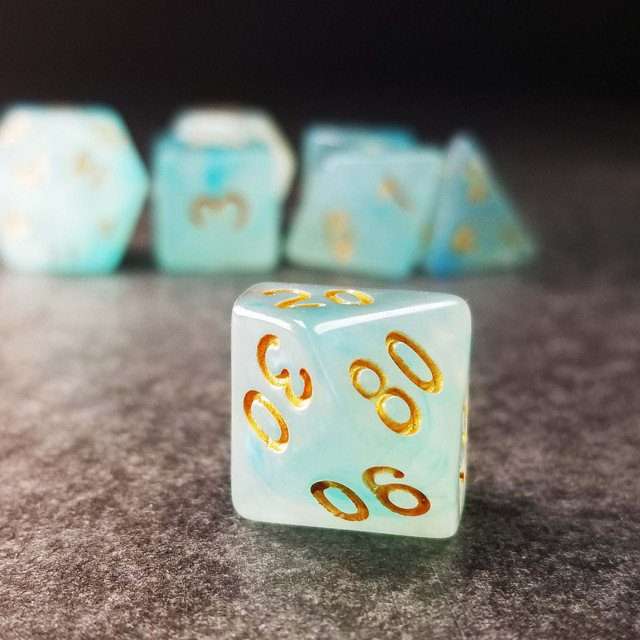 Sage's Capsules - Frosted Blue Swirl Semi-Transparent Acrylic Polyhedral Dice Set - Sage's PortalAcrylic Dice Set