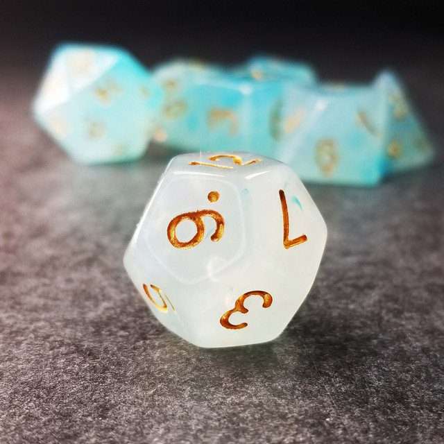 Sage's Capsules - Frosted Blue Swirl Semi-Transparent Acrylic Polyhedral Dice Set - Sage's PortalAcrylic Dice Set