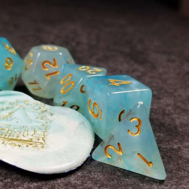 Sage's Capsules - Frosted Blue Swirl Semi-Transparent Acrylic Polyhedral Dice Set - Sage's PortalAcrylic Dice Set
