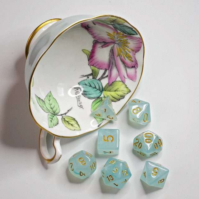 Sage's Capsules - Frosted Blue Swirl Semi-Transparent Acrylic Polyhedral Dice Set - Sage's PortalAcrylic Dice Set