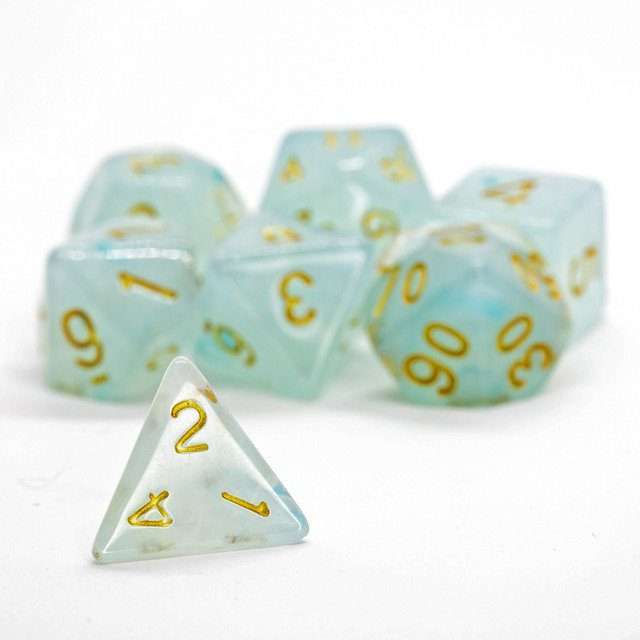 Sage's Capsules - Frosted Blue Swirl Semi-Transparent Acrylic Polyhedral Dice Set - Sage's PortalAcrylic Dice Set