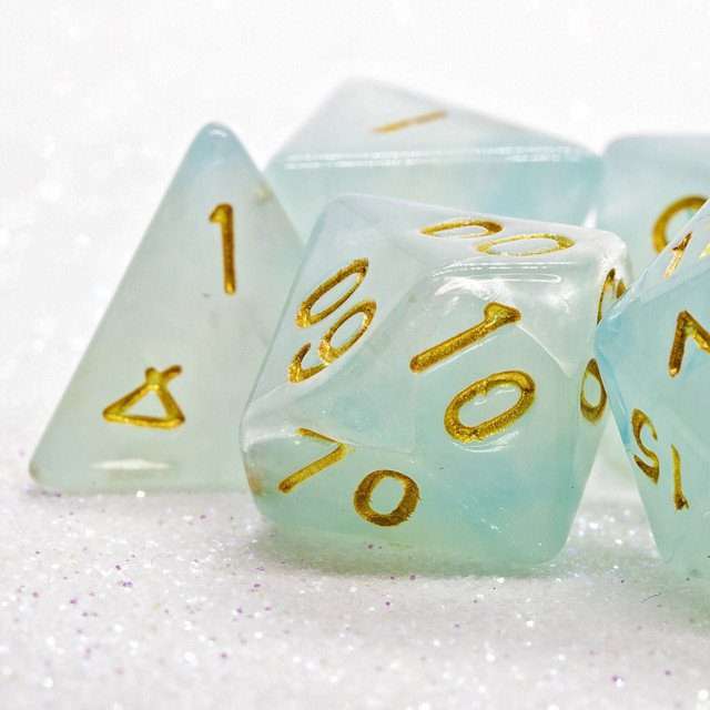 Sage's Capsules - Frosted Blue Swirl Semi-Transparent Acrylic Polyhedral Dice Set - Sage's PortalAcrylic Dice Set