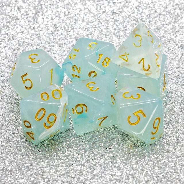 Sage's Capsules - Frosted Blue Swirl Semi-Transparent Acrylic Polyhedral Dice Set - Sage's PortalAcrylic Dice Set