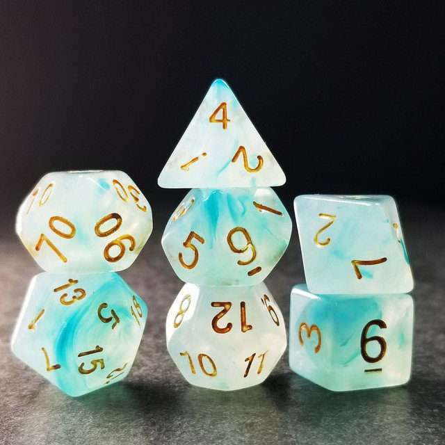 Sage's Capsules - Frosted Blue Swirl Semi-Transparent Acrylic Polyhedral Dice Set - Sage's PortalAcrylic Dice Set