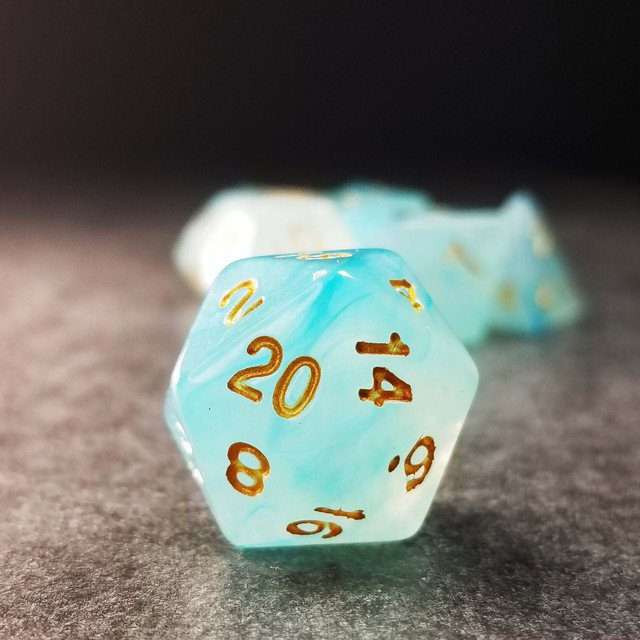 Sage's Capsules - Frosted Blue Swirl Semi-Transparent Acrylic Polyhedral Dice Set - Sage's PortalAcrylic Dice Set