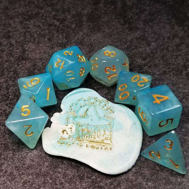 Sage's Capsules - Frosted Blue Swirl Semi-Transparent Acrylic Polyhedral Dice Set - Sage's PortalAcrylic Dice Set