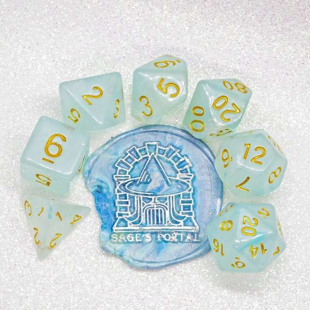 Sage's Capsules - Frosted Blue Swirl Semi-Transparent Acrylic Polyhedral Dice Set - Sage's PortalAcrylic Dice Set