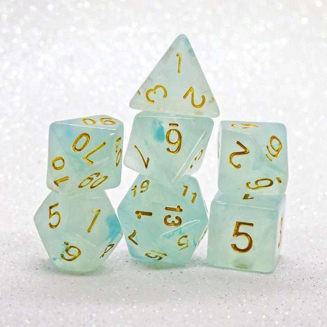 Sage's Capsules - Frosted Blue Swirl Semi-Transparent Acrylic Polyhedral Dice Set - Sage's PortalAcrylic Dice Set