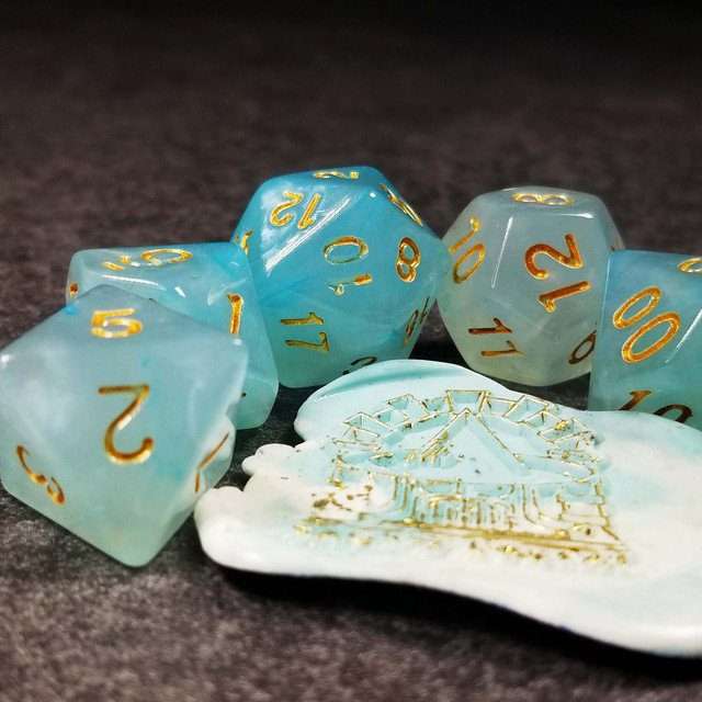 Sage's Capsules - Frosted Blue Swirl Semi-Transparent Acrylic Polyhedral Dice Set - Sage's PortalAcrylic Dice Set