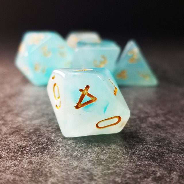 Sage's Capsules - Frosted Blue Swirl Semi-Transparent Acrylic Polyhedral Dice Set - Sage's PortalAcrylic Dice Set