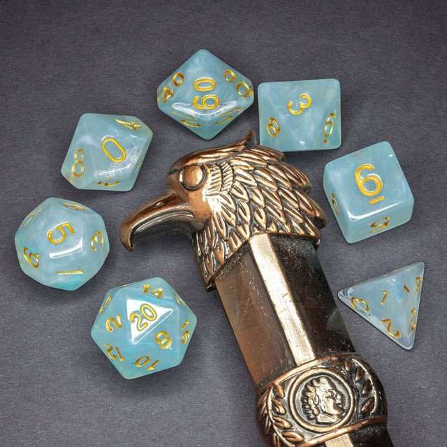 Sage's Capsules - Frosted Blue Swirl Semi-Transparent Acrylic Polyhedral Dice Set - Sage's PortalAcrylic Dice Set