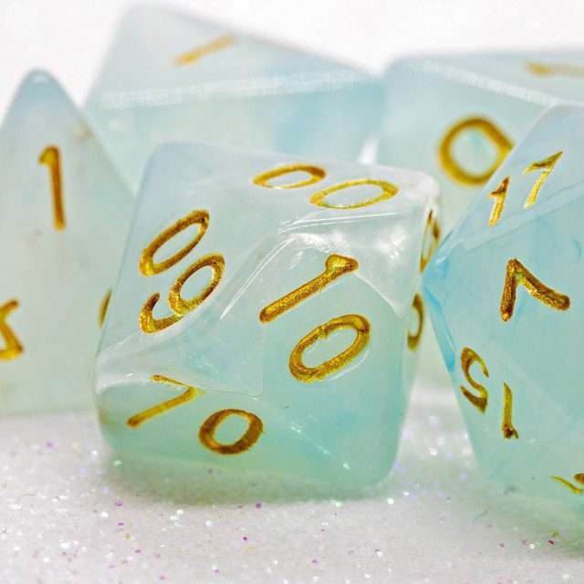 Sage's Capsules - Frosted Blue Swirl Semi-Transparent Acrylic Polyhedral Dice Set - Sage's PortalAcrylic Dice Set