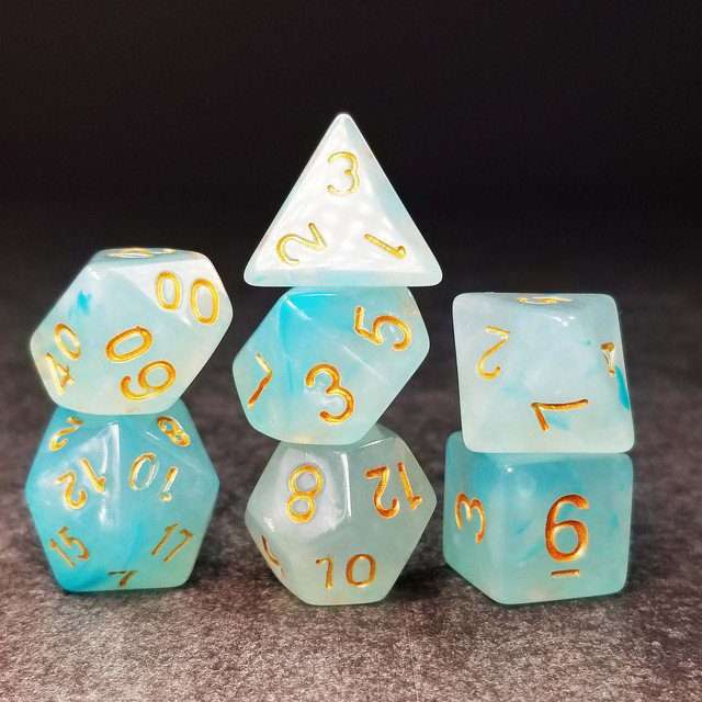 Sage's Capsules - Frosted Blue Swirl Semi-Transparent Acrylic Polyhedral Dice Set - Sage's PortalAcrylic Dice Set