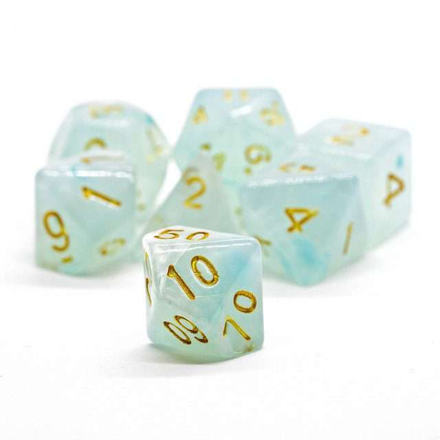 Sage's Capsules - Frosted Blue Swirl Semi-Transparent Acrylic Polyhedral Dice Set - Sage's PortalAcrylic Dice Set