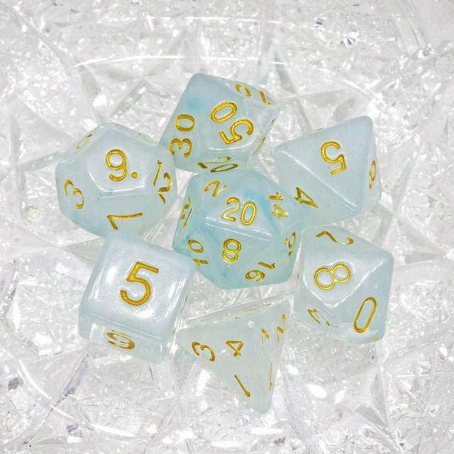 Sage's Capsules - Frosted Blue Swirl Semi-Transparent Acrylic Polyhedral Dice Set - Sage's PortalAcrylic Dice Set