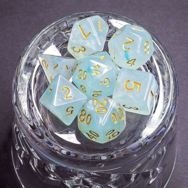 Sage's Capsules - Frosted Blue Swirl Semi-Transparent Acrylic Polyhedral Dice Set - Sage's PortalAcrylic Dice Set