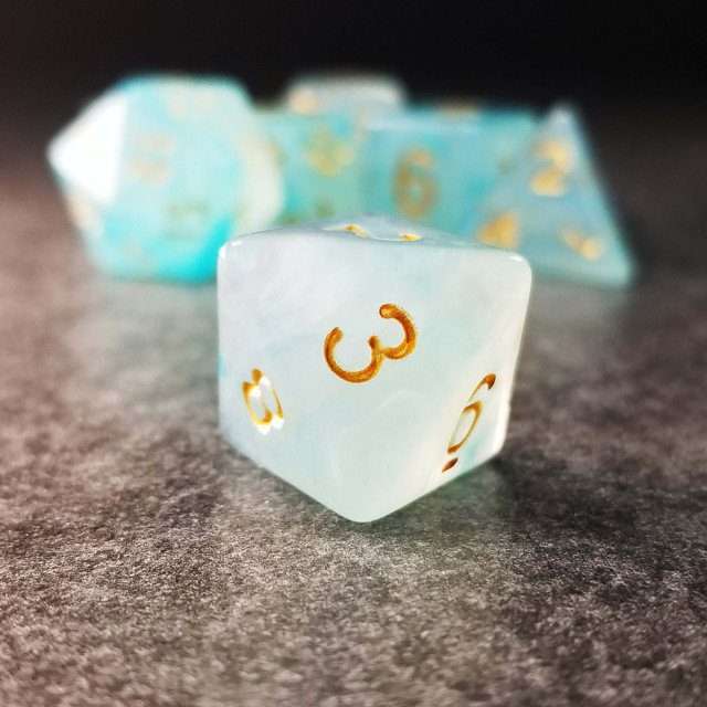 Sage's Capsules - Frosted Blue Swirl Semi-Transparent Acrylic Polyhedral Dice Set - Sage's PortalAcrylic Dice Set