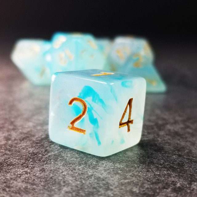 Sage's Capsules - Frosted Blue Swirl Semi-Transparent Acrylic Polyhedral Dice Set - Sage's PortalAcrylic Dice Set