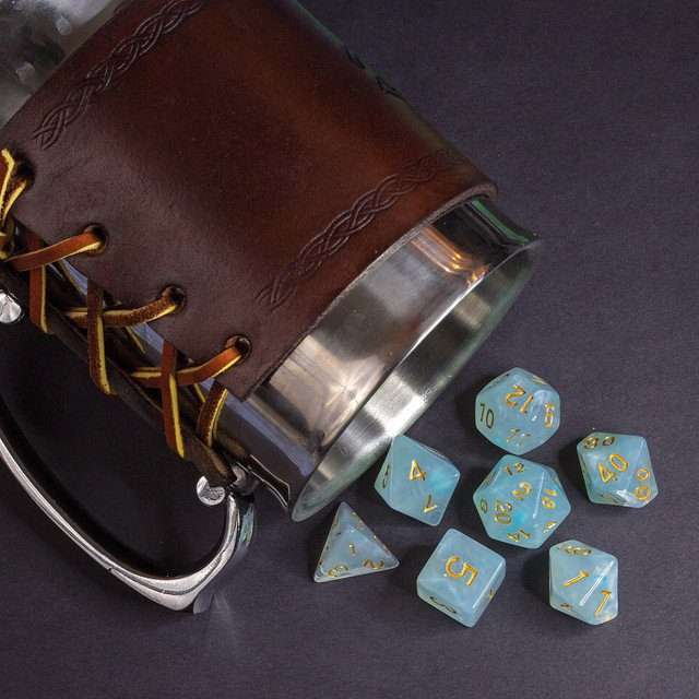 Sage's Capsules - Frosted Blue Swirl Semi-Transparent Acrylic Polyhedral Dice Set - Sage's PortalAcrylic Dice Set