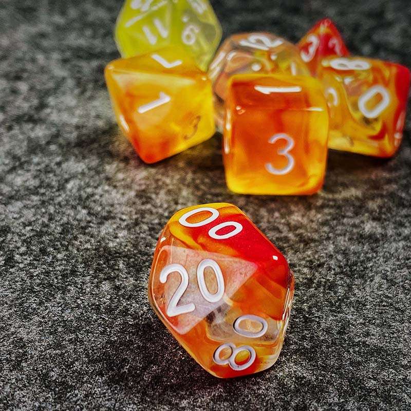 Sage's Capsules - Half Clear Red/Orange Acrylic Polyhedral Dice Set - Sage's PortalAcrylic Dice Set