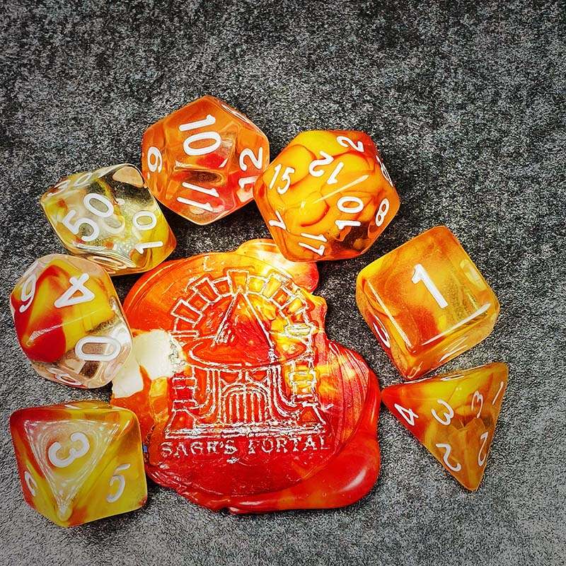 Sage's Capsules - Half Clear Red/Orange Acrylic Polyhedral Dice Set - Sage's PortalAcrylic Dice Set