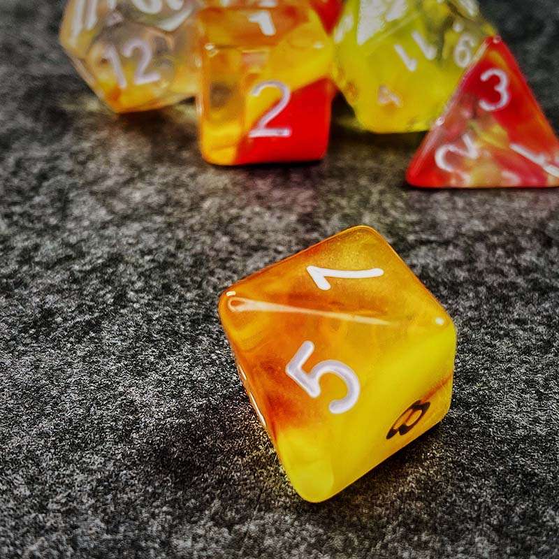 Sage's Capsules - Half Clear Red/Orange Acrylic Polyhedral Dice Set - Sage's PortalAcrylic Dice Set
