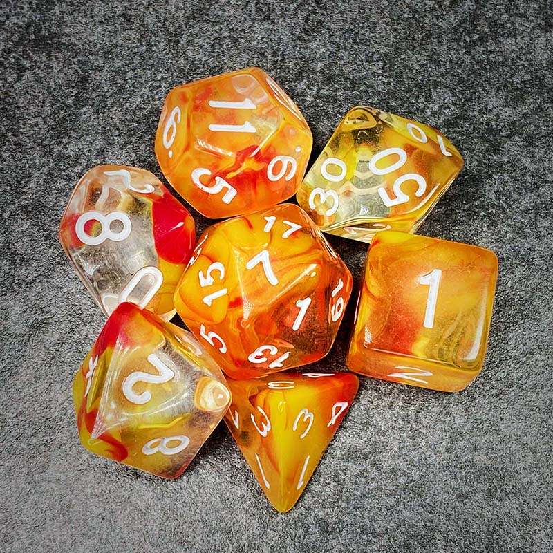 Sage's Capsules - Half Clear Red/Orange Acrylic Polyhedral Dice Set - Sage's PortalAcrylic Dice Set