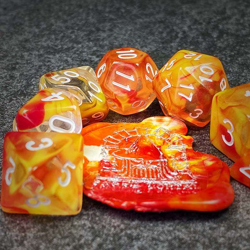 Sage's Capsules - Half Clear Red/Orange Acrylic Polyhedral Dice Set - Sage's PortalAcrylic Dice Set
