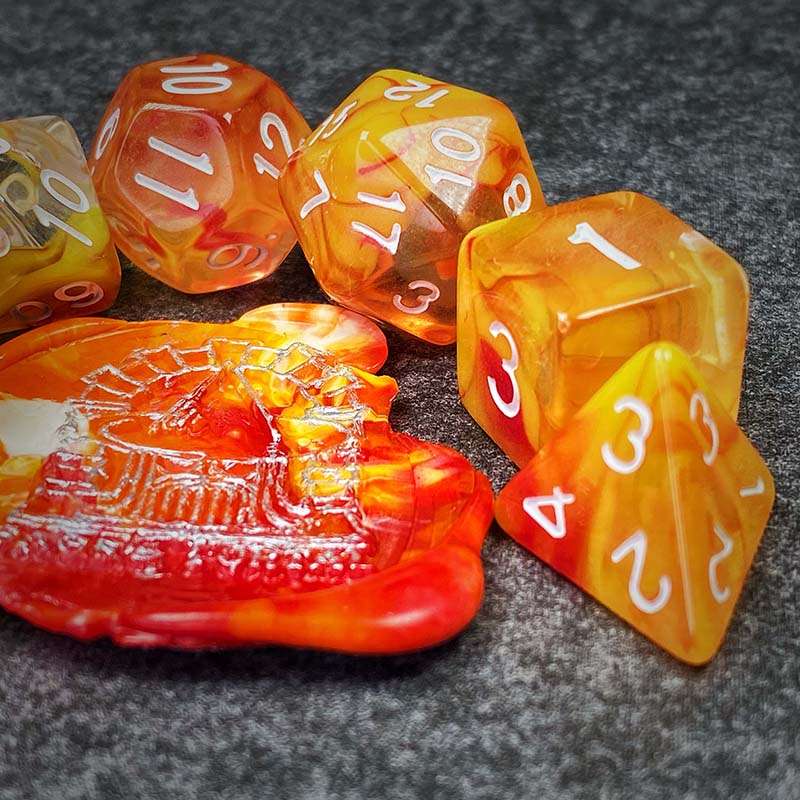 Sage's Capsules - Half Clear Red/Orange Acrylic Polyhedral Dice Set - Sage's PortalAcrylic Dice Set