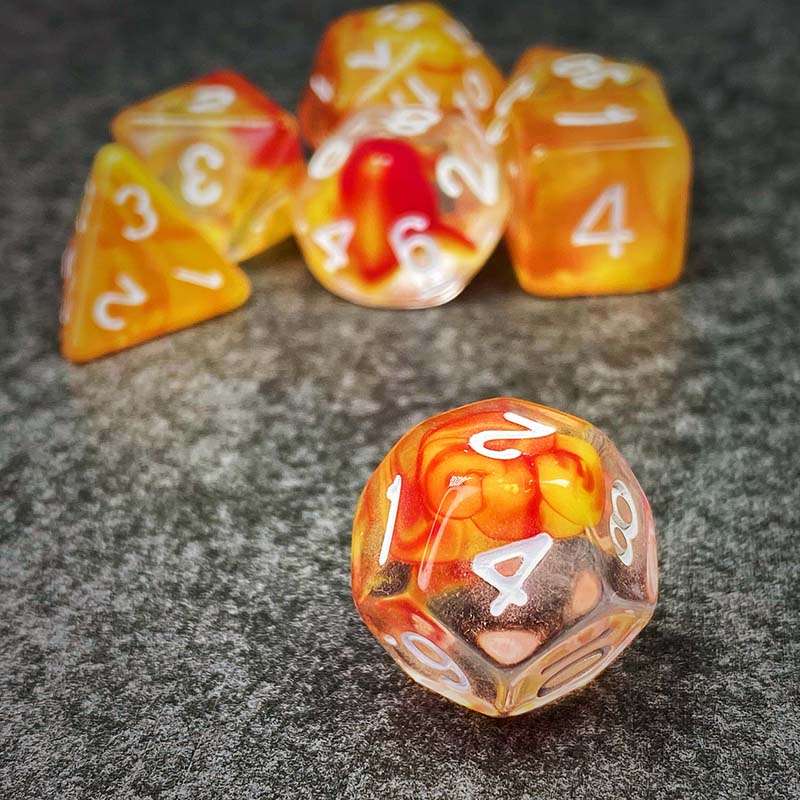 Sage's Capsules - Half Clear Red/Orange Acrylic Polyhedral Dice Set - Sage's PortalAcrylic Dice Set