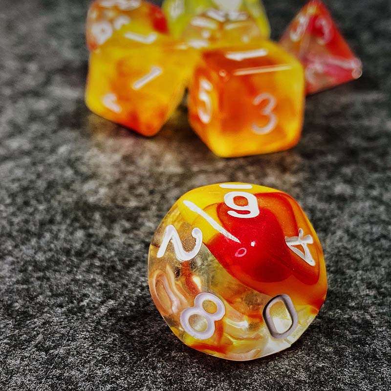 Sage's Capsules - Half Clear Red/Orange Acrylic Polyhedral Dice Set - Sage's PortalAcrylic Dice Set