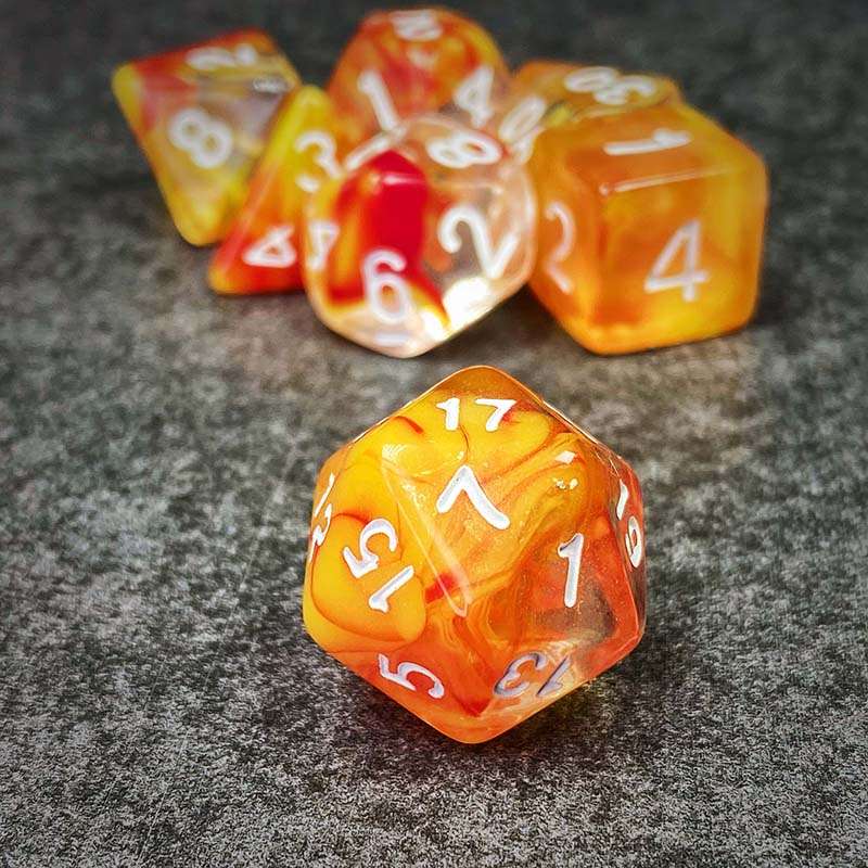 Sage's Capsules - Half Clear Red/Orange Acrylic Polyhedral Dice Set - Sage's PortalAcrylic Dice Set
