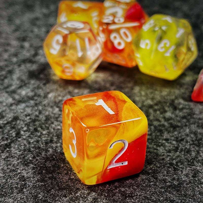 Sage's Capsules - Half Clear Red/Orange Acrylic Polyhedral Dice Set - Sage's PortalAcrylic Dice Set