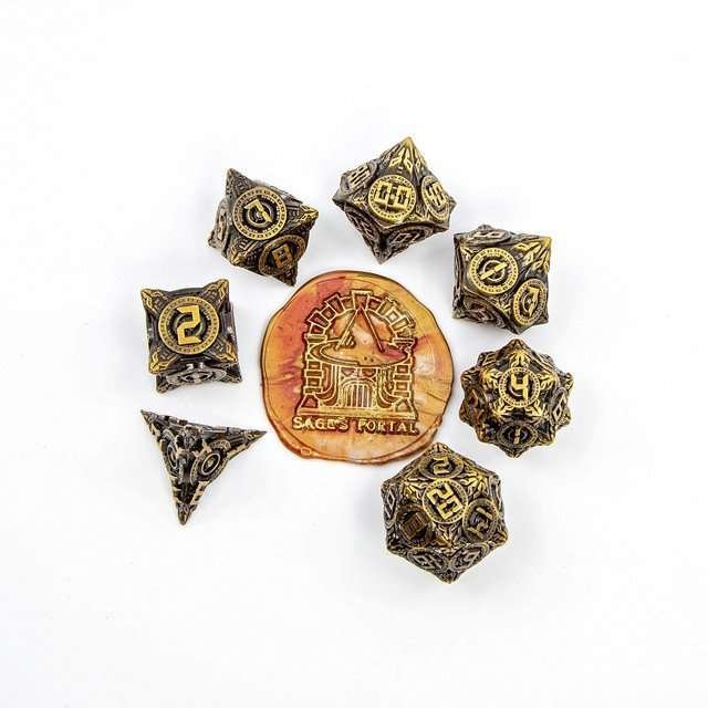 Sage’s Chronurgy Timeless Bronze Metal Polyhedral Dice Set - Sage's PortalMetal Dice Set