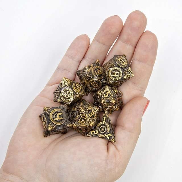 Sage’s Chronurgy Timeless Bronze Metal Polyhedral Dice Set - Sage's PortalMetal Dice Set