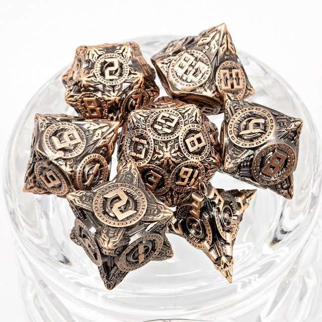 Sage’s Chronurgy Timeless Copper Metal Polyhedral Dice Set - Sage's PortalMetal Dice Set