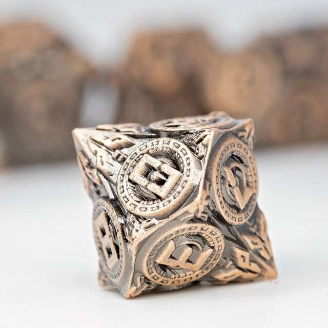 Sage’s Chronurgy Timeless Copper Metal Polyhedral Dice Set - Sage's PortalMetal Dice Set