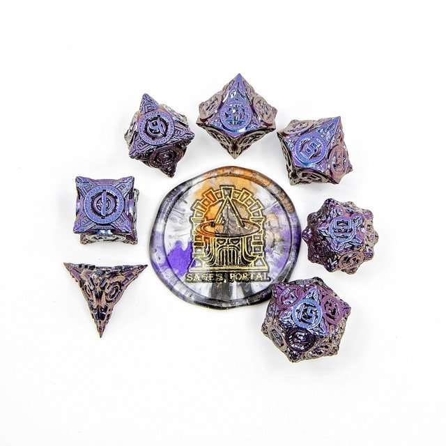 Sage’s Chronurgy Timeless Indigo Metal Polyhedral Dice Set - Sage's PortalMetal Dice Set