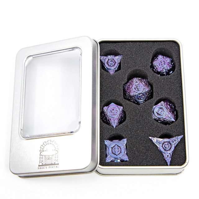 Sage’s Chronurgy Timeless Indigo Metal Polyhedral Dice Set - Sage's PortalMetal Dice Set