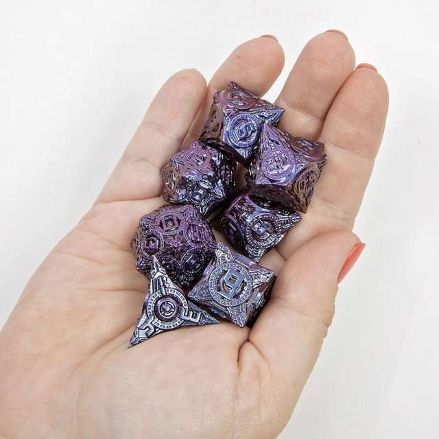 Sage’s Chronurgy Timeless Indigo Metal Polyhedral Dice Set - Sage's PortalMetal Dice Set