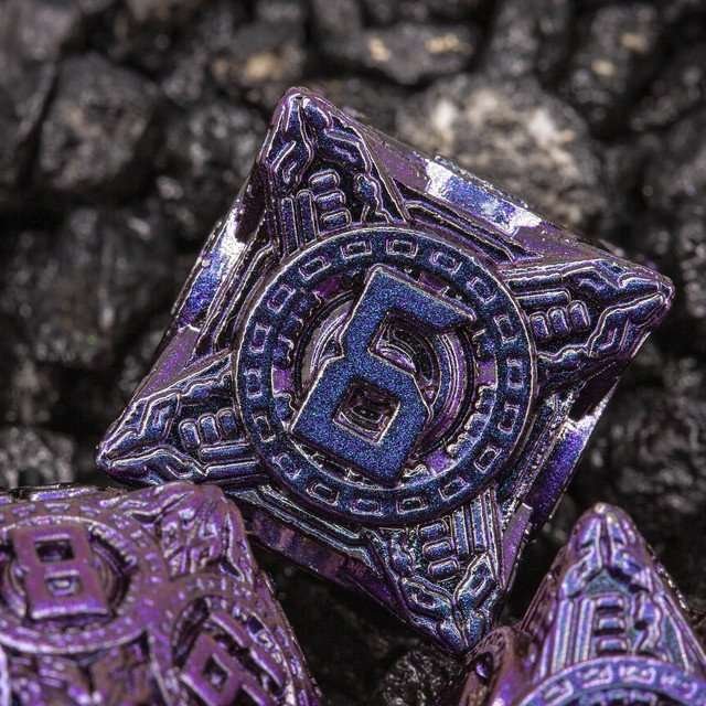 Sage’s Chronurgy Timeless Indigo Metal Polyhedral Dice Set - Sage's PortalMetal Dice Set