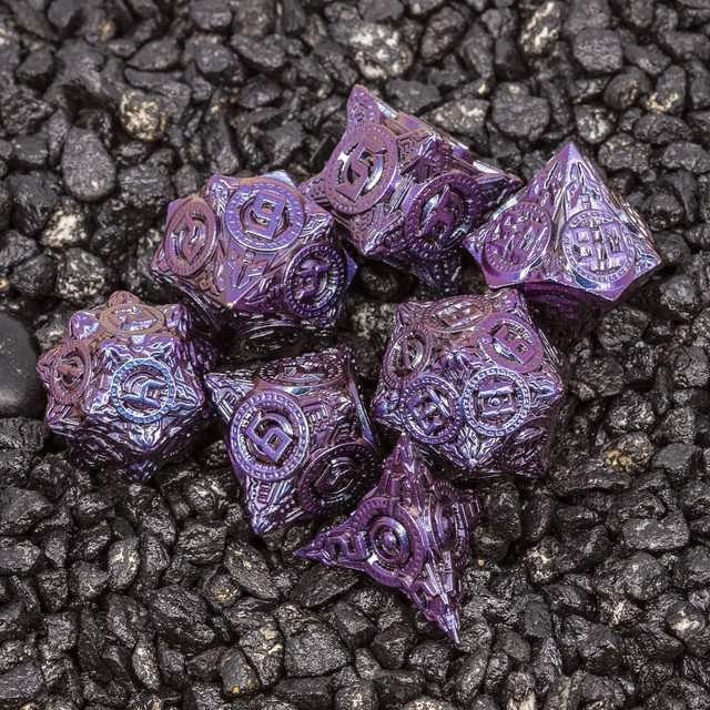 Sage’s Chronurgy Timeless Indigo Metal Polyhedral Dice Set - Sage's PortalMetal Dice Set