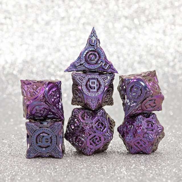 Sage’s Chronurgy Timeless Indigo Metal Polyhedral Dice Set - Sage's PortalMetal Dice Set