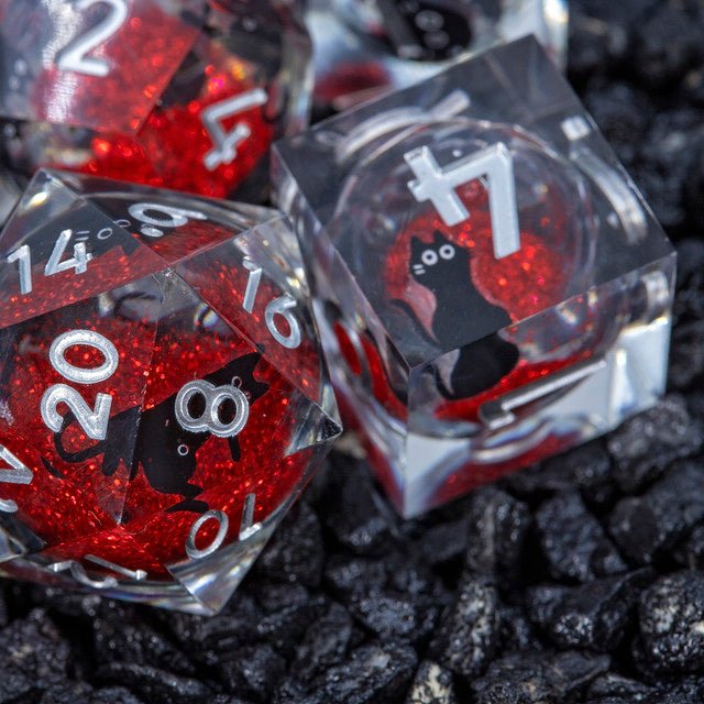 Sage's Companion Spirits Ruby Void Cat Liquid Core Resin Dice Set - Sage's PortalLiquid Core Dice Set