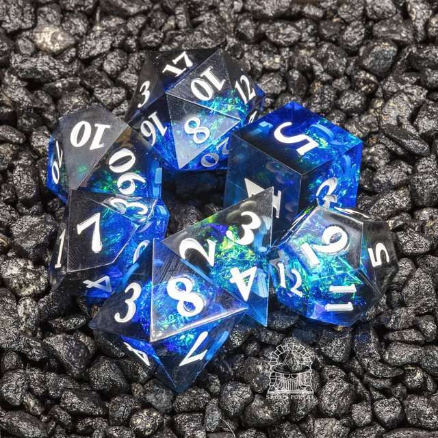 Sage's Crystals - Cobalt Sharp Edge Resin Polyhedral Dice Set - Sage's PortalSharp Edge Resin Dice Set