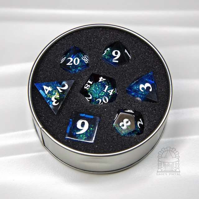 Sage's Crystals - Cobalt Sharp Edge Resin Polyhedral Dice Set - Sage's PortalSharp Edge Resin Dice Set