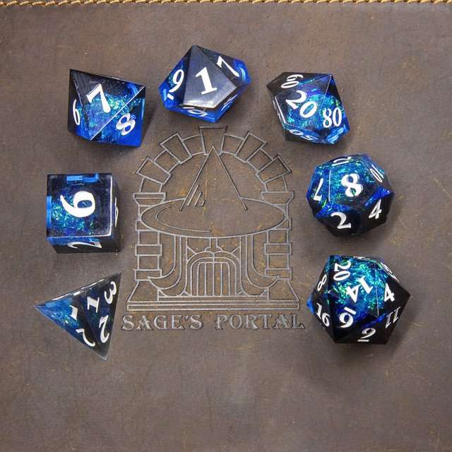 Sage's Crystals - Cobalt Sharp Edge Resin Polyhedral Dice Set - Sage's PortalSharp Edge Resin Dice Set