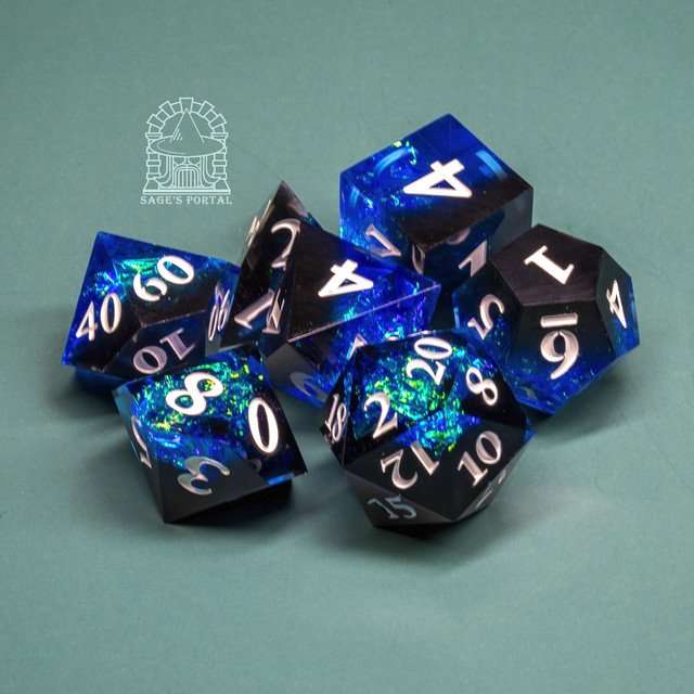 Sage's Crystals - Cobalt Sharp Edge Resin Polyhedral Dice Set - Sage's PortalSharp Edge Resin Dice Set