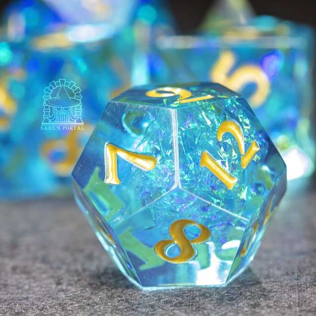 Sage's Crystals - Lagoon Sharp Edge Resin Polyhedral Dice Set - Sage's PortalSharp Edge Resin Dice Set