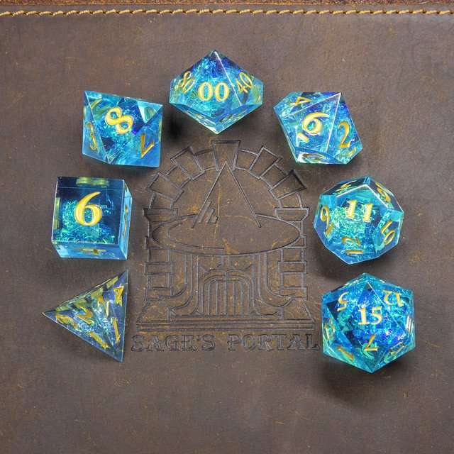Sage's Crystals - Lagoon Sharp Edge Resin Polyhedral Dice Set - Sage's PortalSharp Edge Resin Dice Set